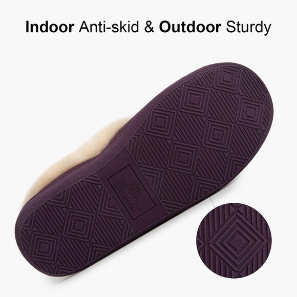 Women's Purple Warm Winter Fuzzy Collar Non Slip House Slippers Bootie Shoes - Picture 5 of 6